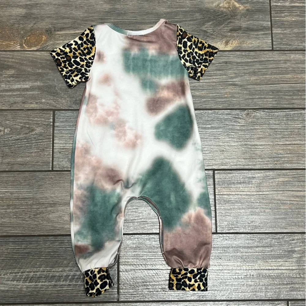 Ily Lily Boutique Romper 6-9 months Leopard & Tye Die One Piece Outfit Snaps